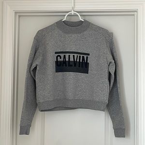 Calvin Klein Women’s Cropped Crew Neck Sweatshirt. Gray. Small.